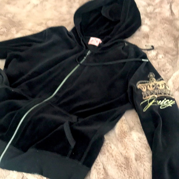Vintage Juicy Couture Tracksuit set black plush velour & bling - Picture 9 of 16